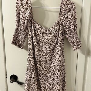 Pink and gold/brown Sundress with Puff Sleeves